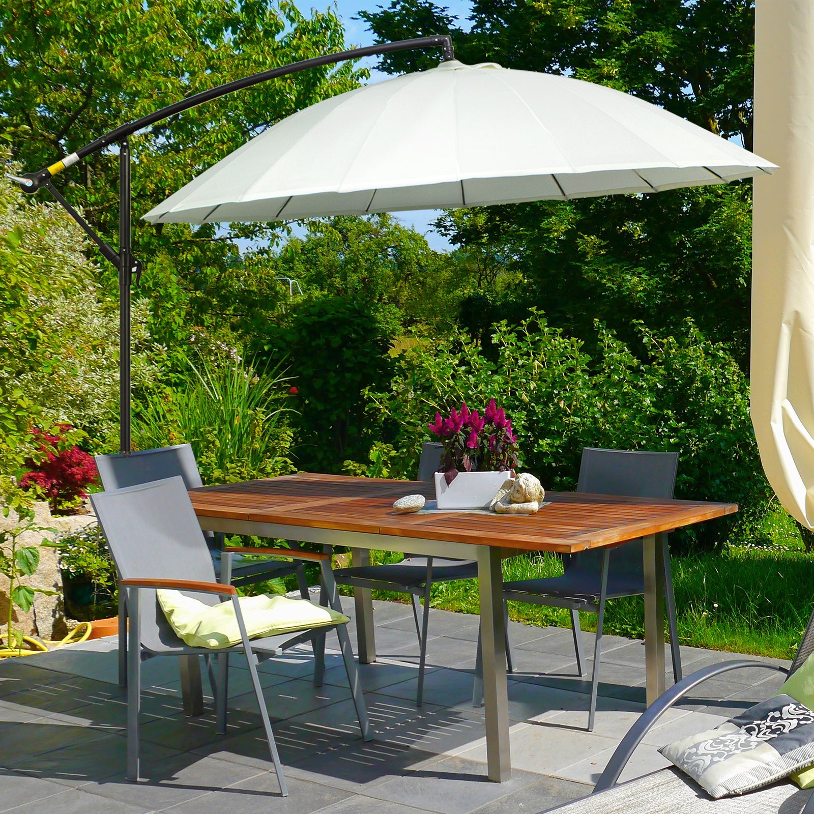 Outsunny 3 (m) Cantilever Shanghai Parasol m/ krumtaphåndtag, krydsbase, off-white - Image 3