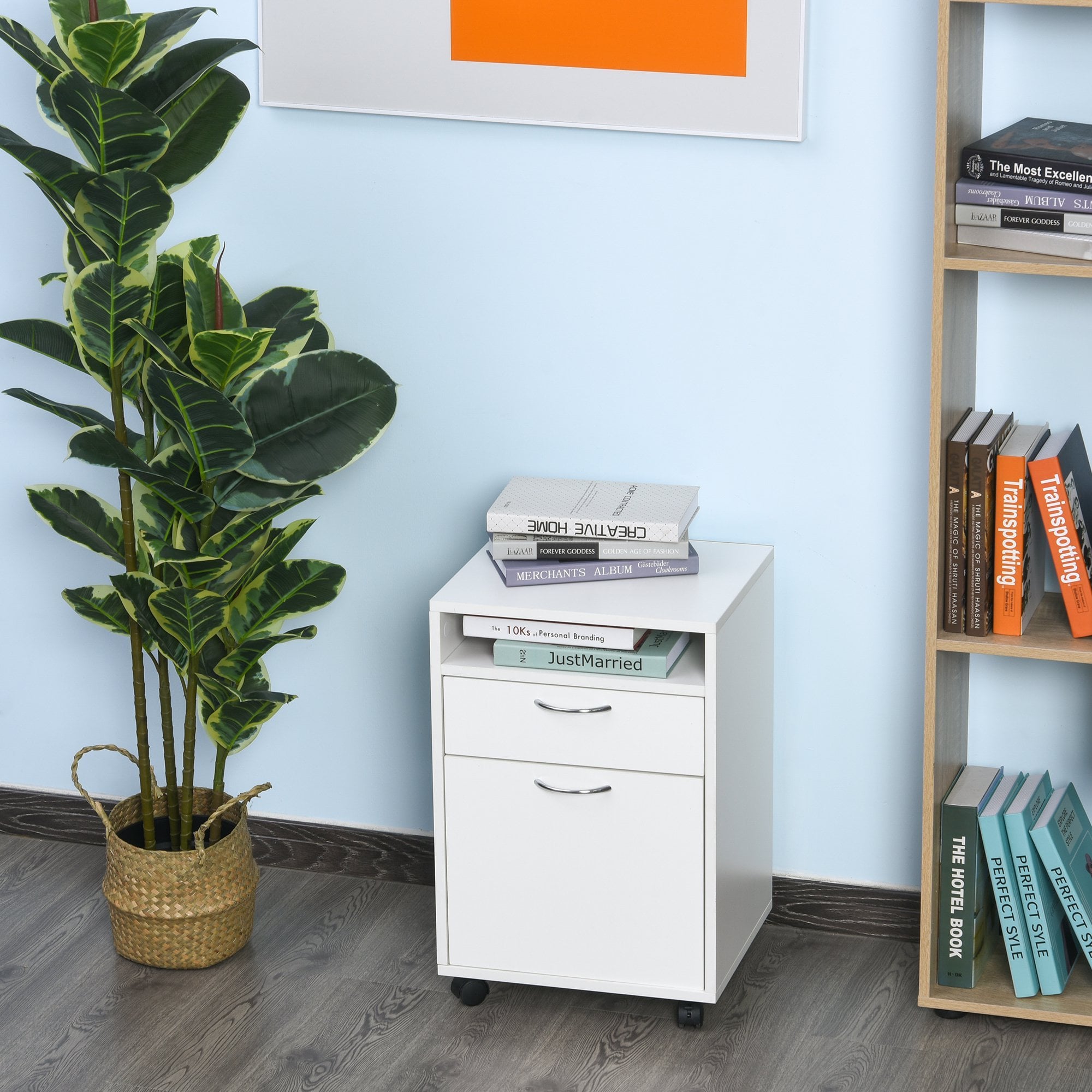 60 cm skuffe Åben hylde metalhåndtag 4 hjul Kontor Hjemmefil Arrangør Paperwork Mobile Printer White Online - Image 2