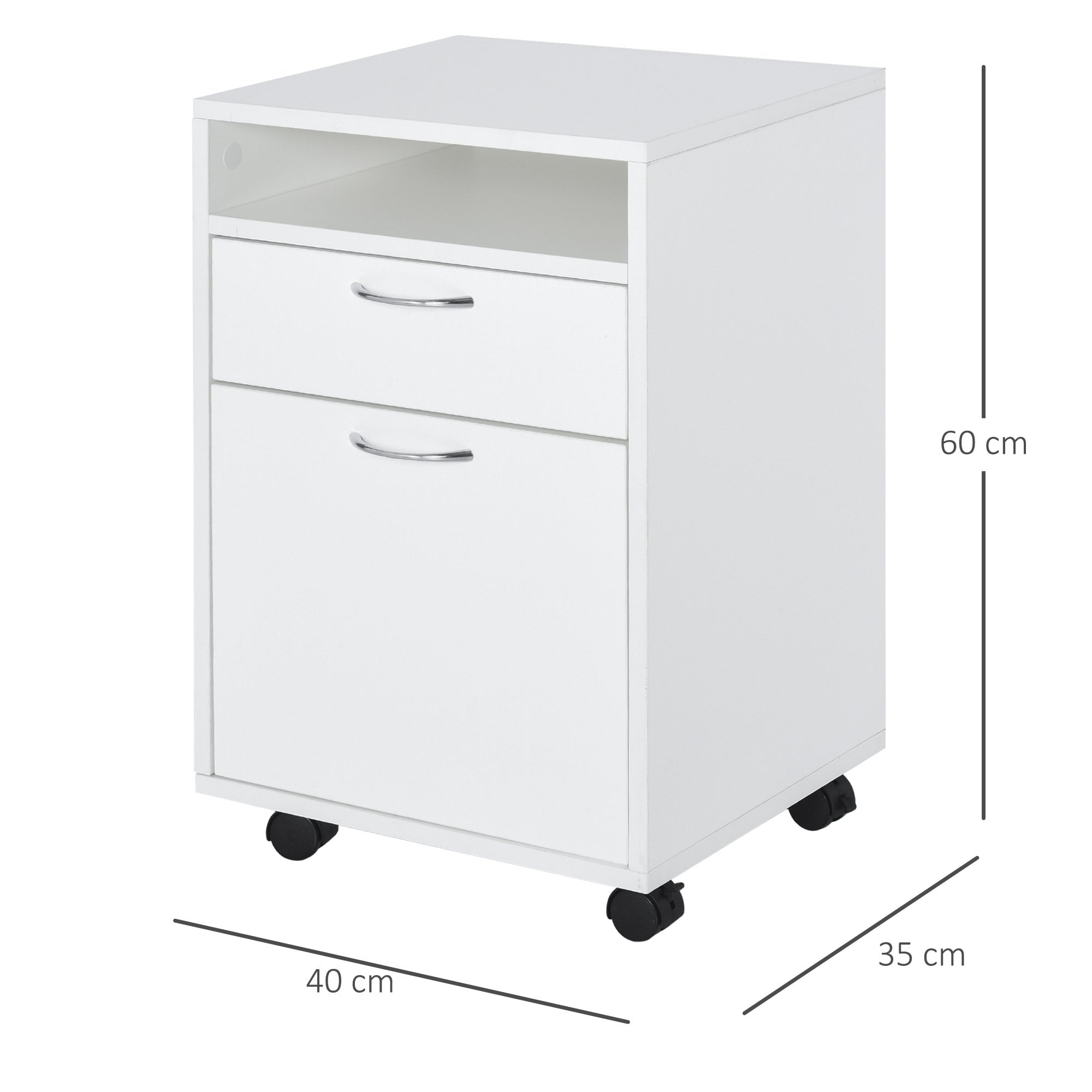 60 cm skuffe Åben hylde metalhåndtag 4 hjul Kontor Hjemmefil Arrangør Paperwork Mobile Printer White Online - Image 3