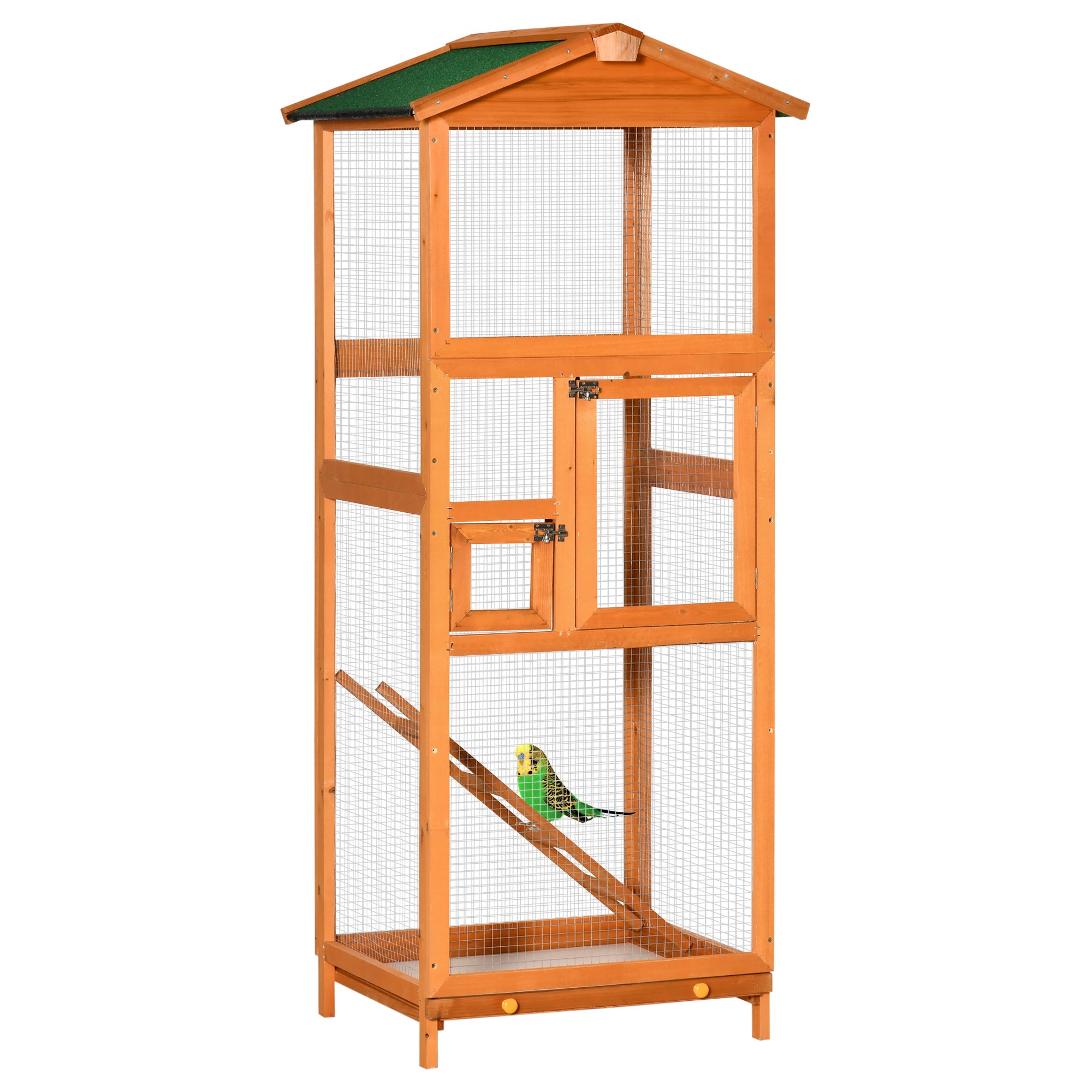 Pawhut Wood Bird Cage Outdoor Aviary til finker m/ aftagelig bakke - Orange Levere - Image 2
