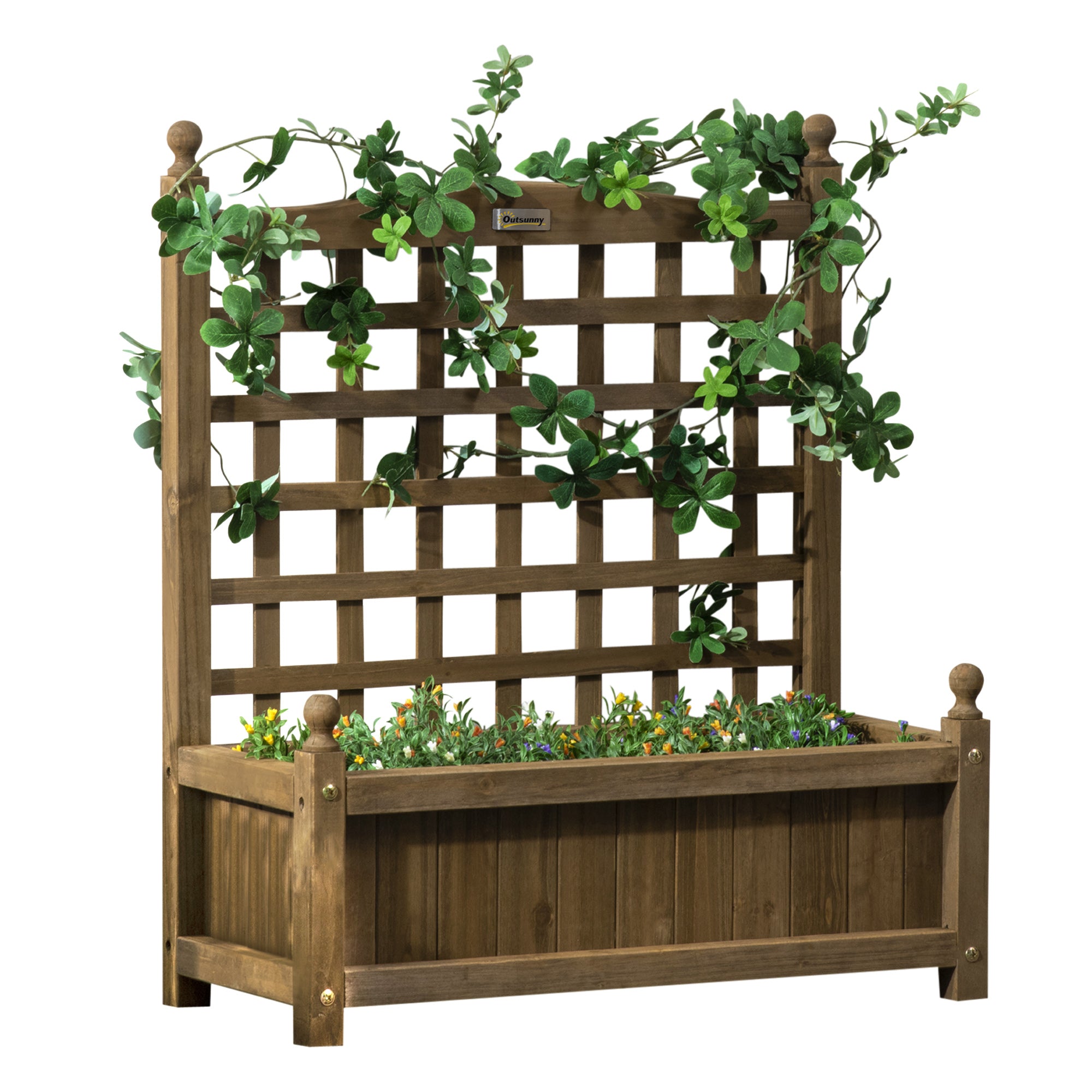 Outsunny hævet haven seng med trellis have plantagere indendørs udendørs brun - Image 2