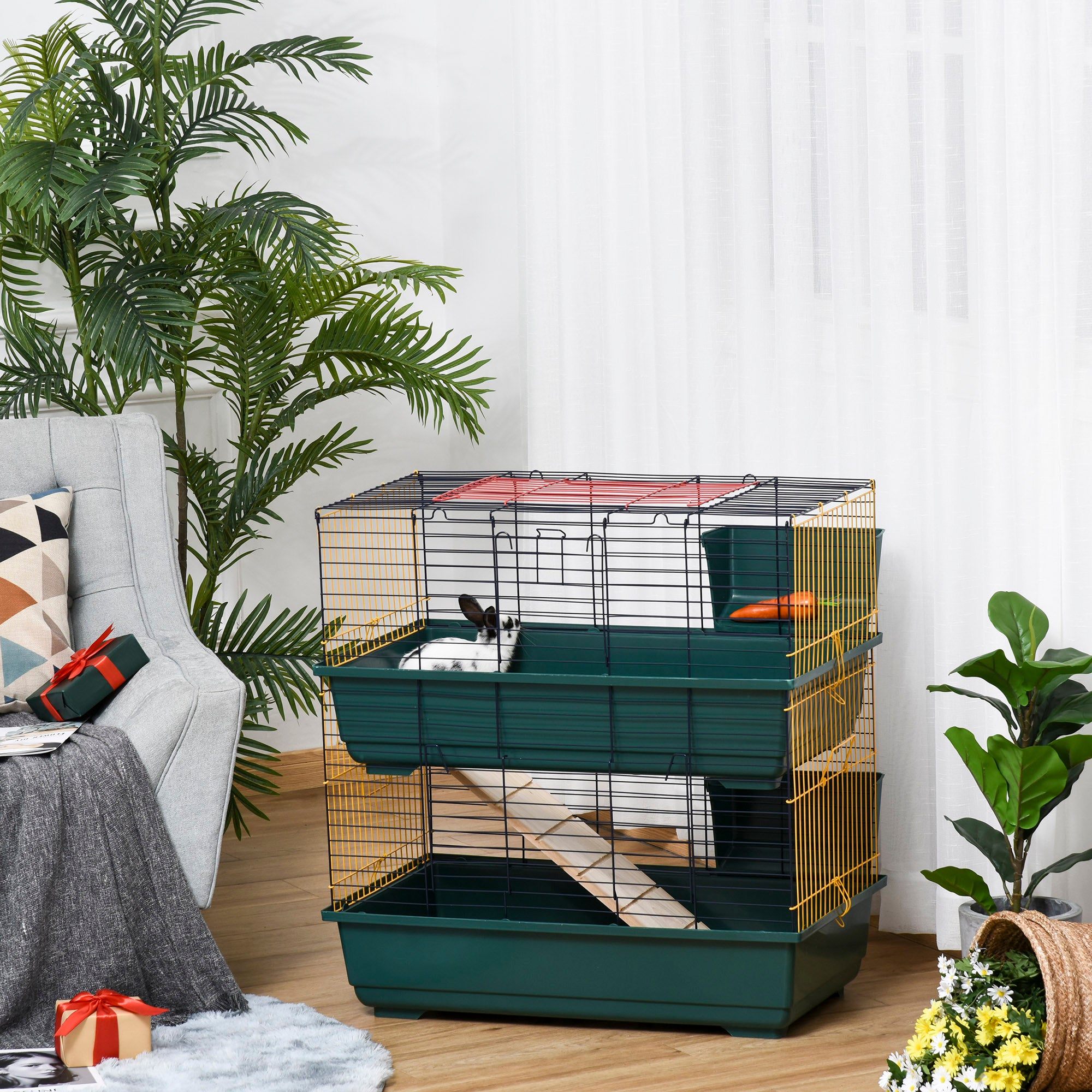 Pawhut Small Animal Cage Habitat m/ tilbehør 2-etagers stort kæledyrspilhus - Image 3