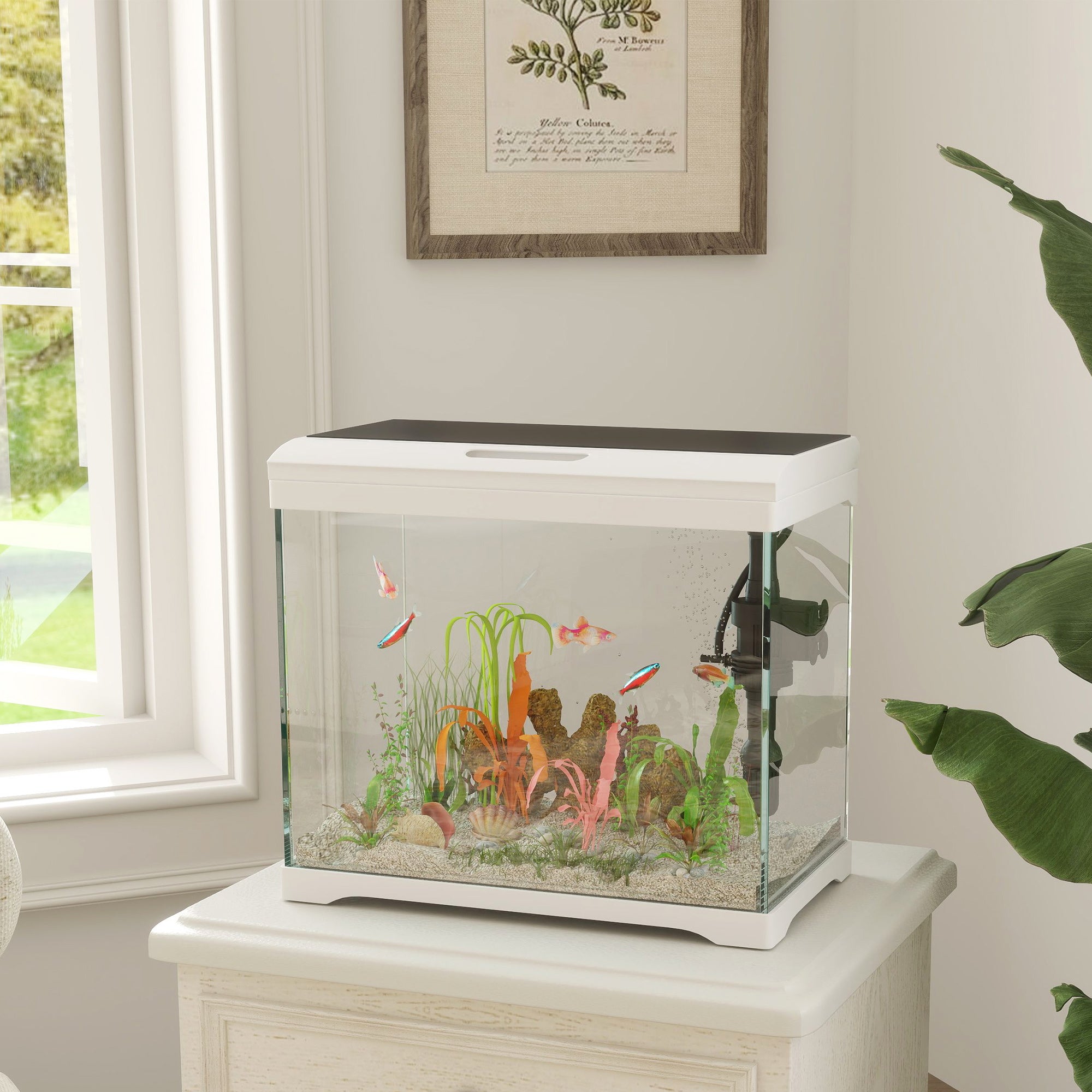 Pawhut Glass Fish Tank med filtersystem, LED -lys, vandpumpe, hvid - Image 2