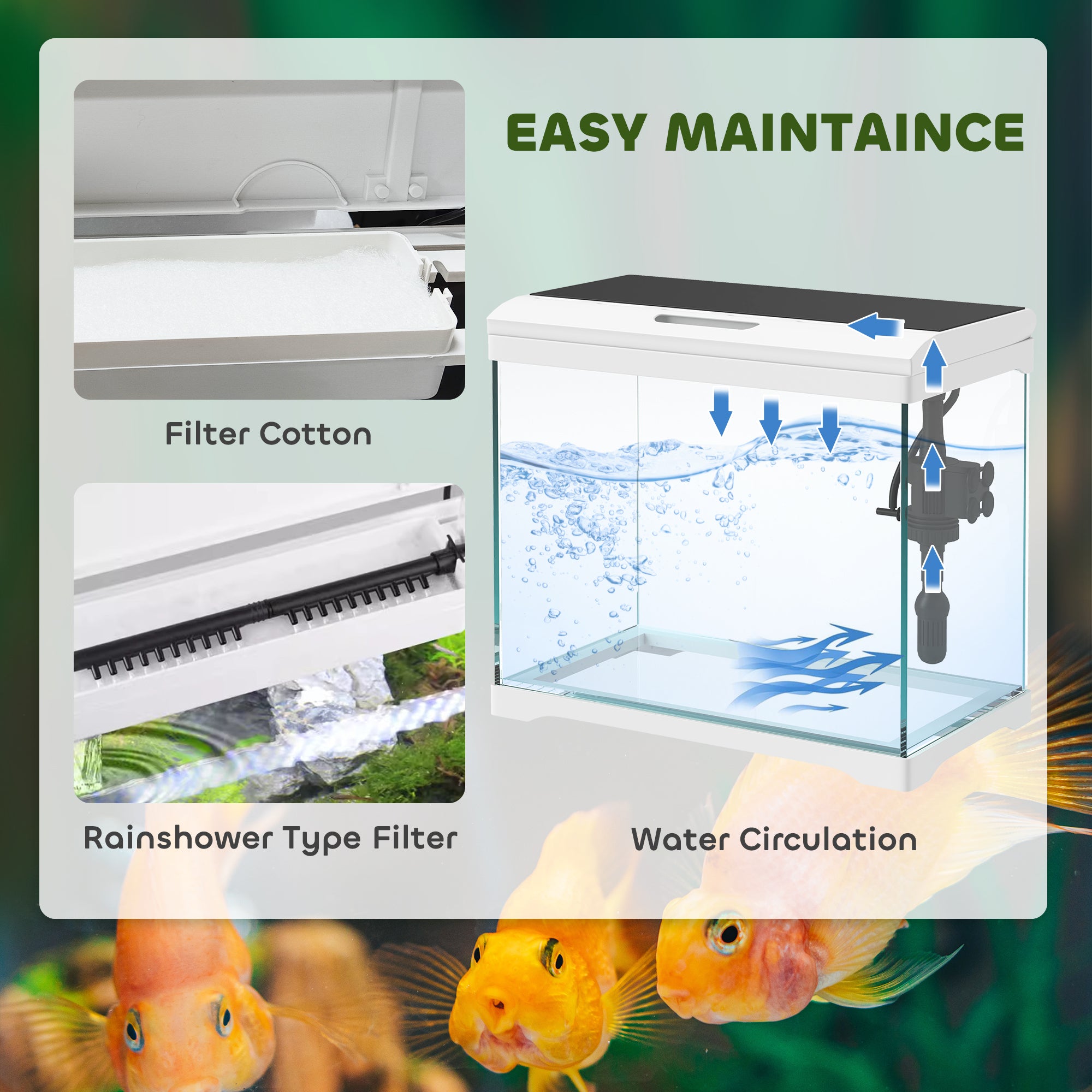 Pawhut Glass Fish Tank med filtersystem, LED -lys, vandpumpe, hvid - Image 3