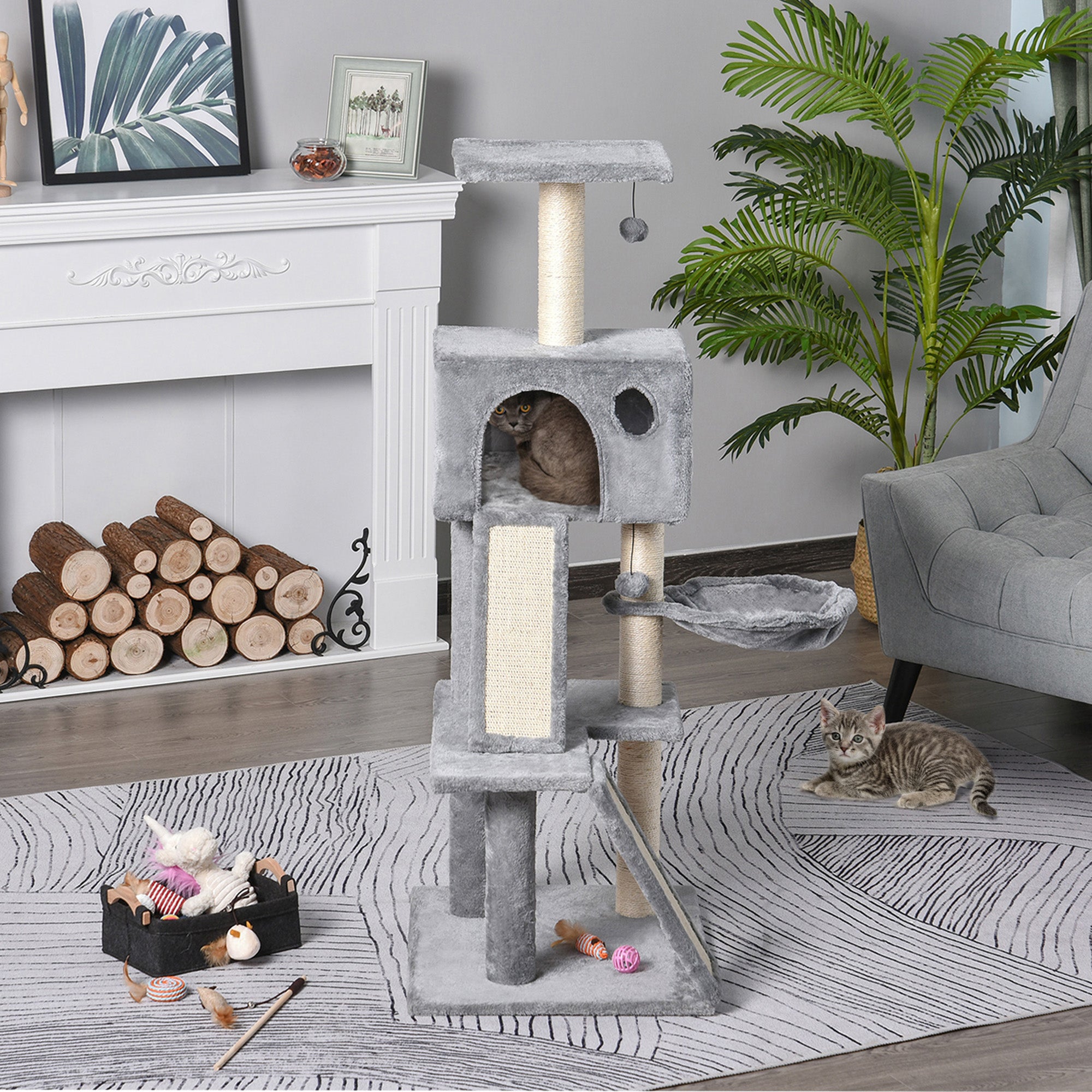 Pawhut Cat Activity Tree med condo sisal-dækkede ridsprodukter til klatring Online nu - Image 3
