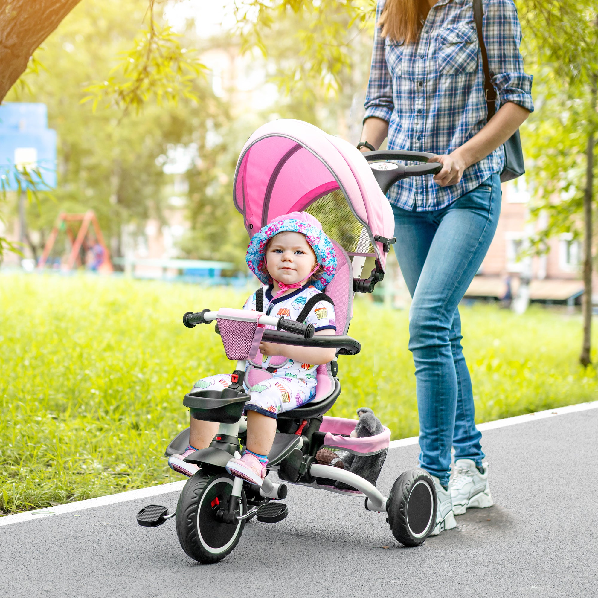 Homcom Baby Tricycle 7in1 klapvogn med håndtag - lyserød - Image 2