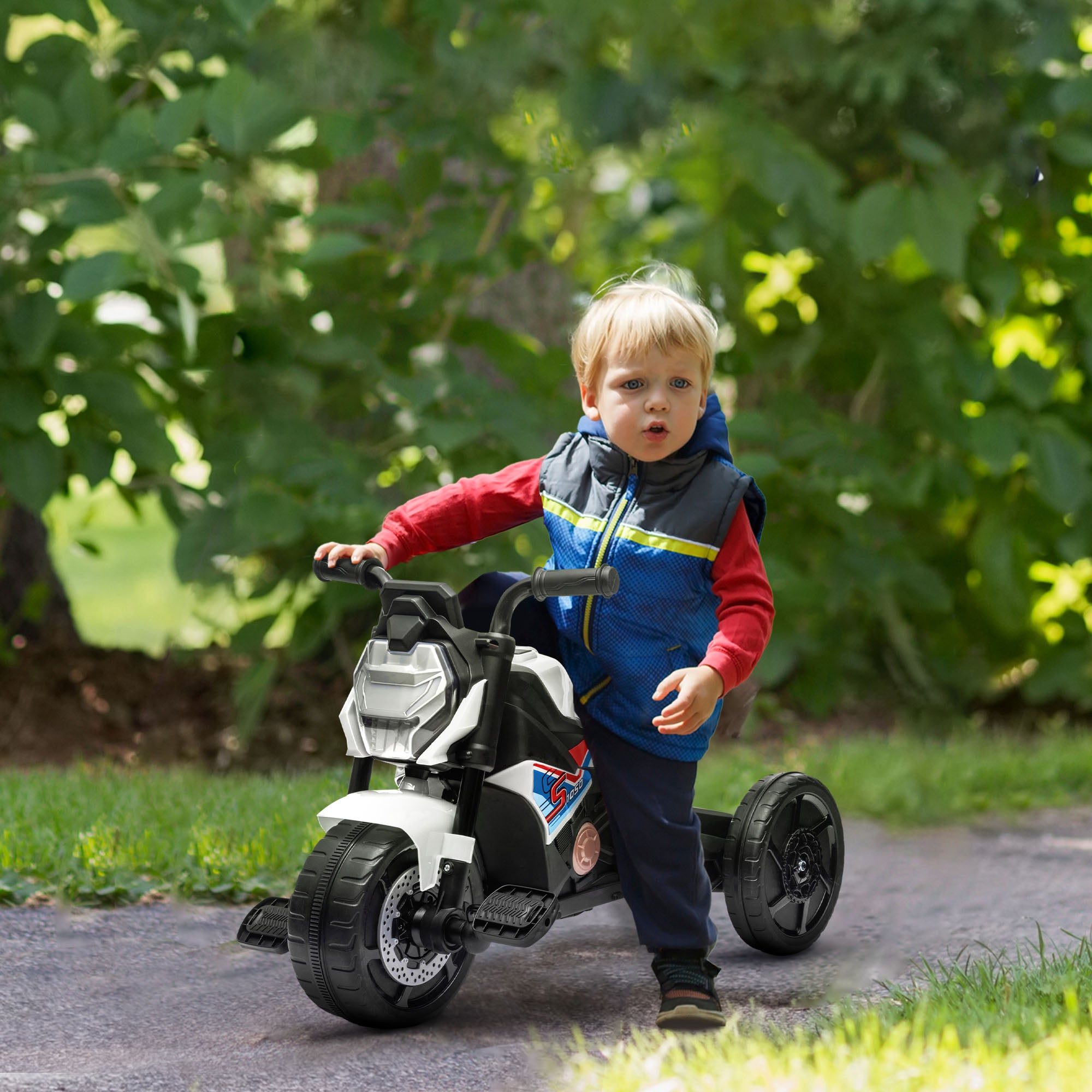Aiyaplay 3 i 1 baby trike med forlygter, musik, horn - hvid Rabat - Image 2