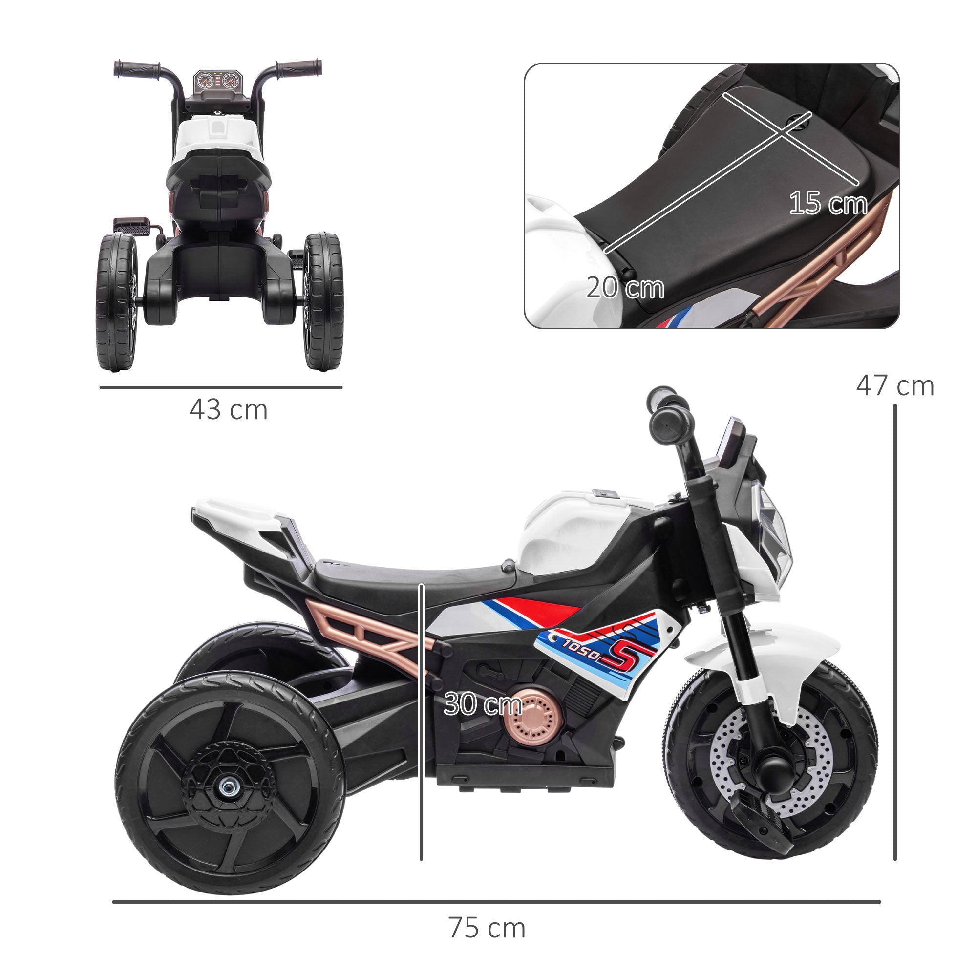 Aiyaplay 3 i 1 baby trike med forlygter, musik, horn - hvid Rabat - Image 3