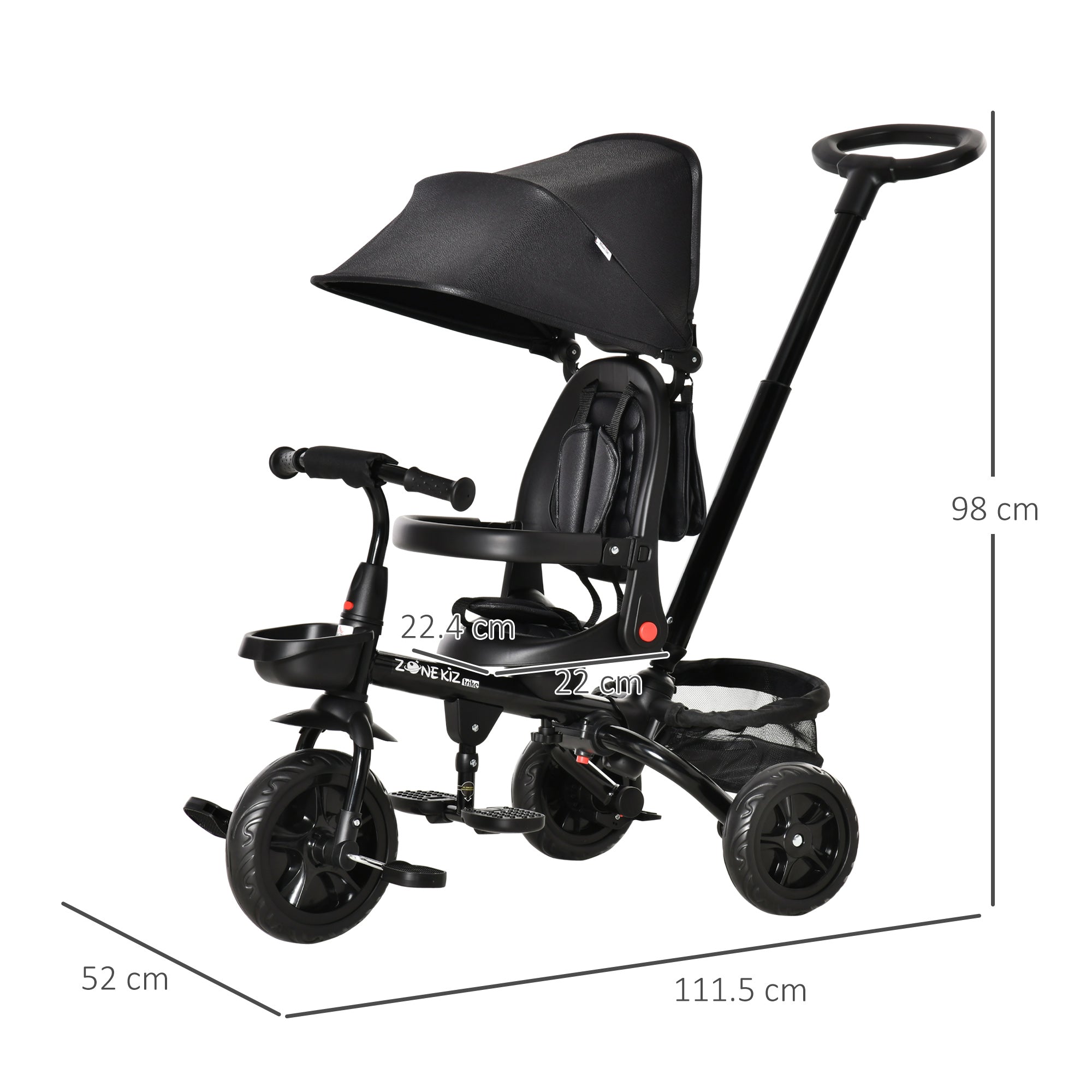 Baby trehjuling 4in1 klapvogn med håndtag - sort - Image 2