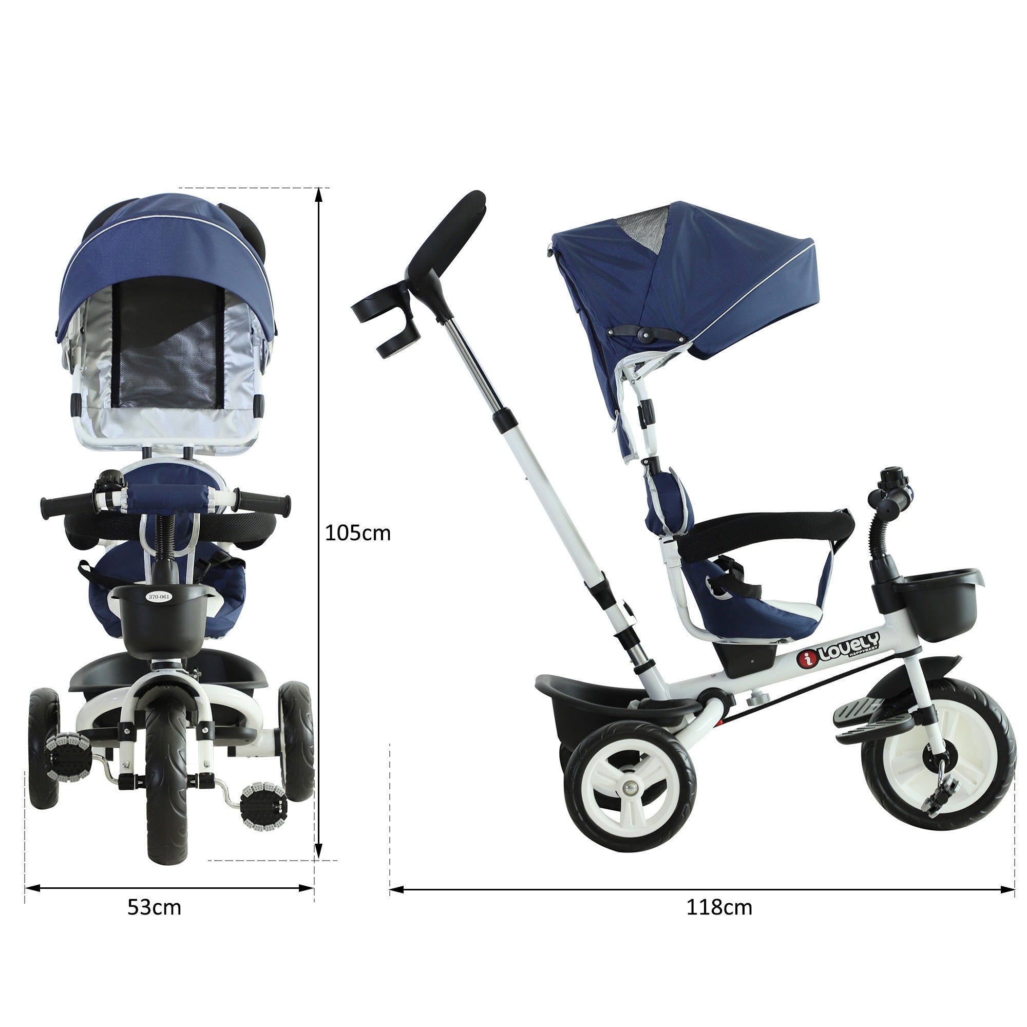 Homcom baby trehjulet klapvogn med håndtagsblå - Image 2