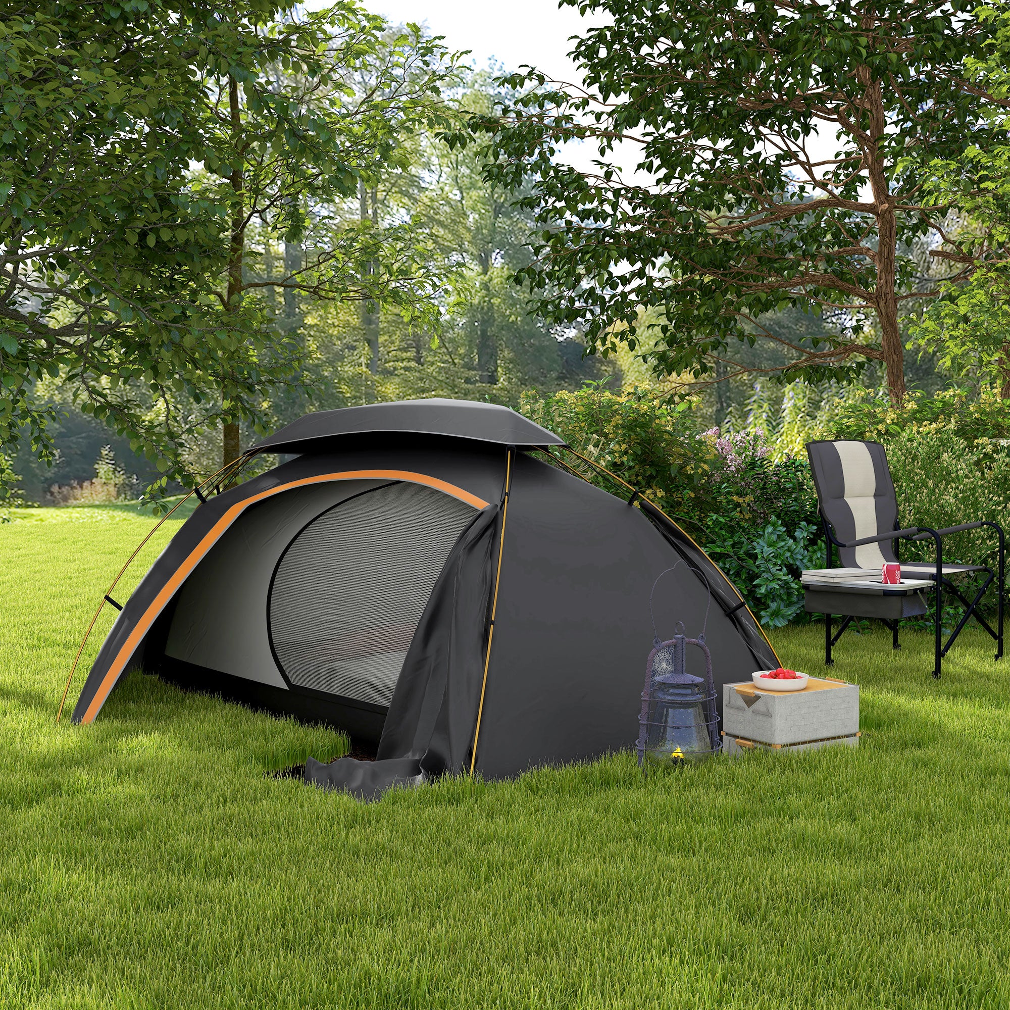 Outsunny campingtelt kuppel telt med aftagelig regnfly for 1-2 mand, grå Online Hot Salg - Image 2