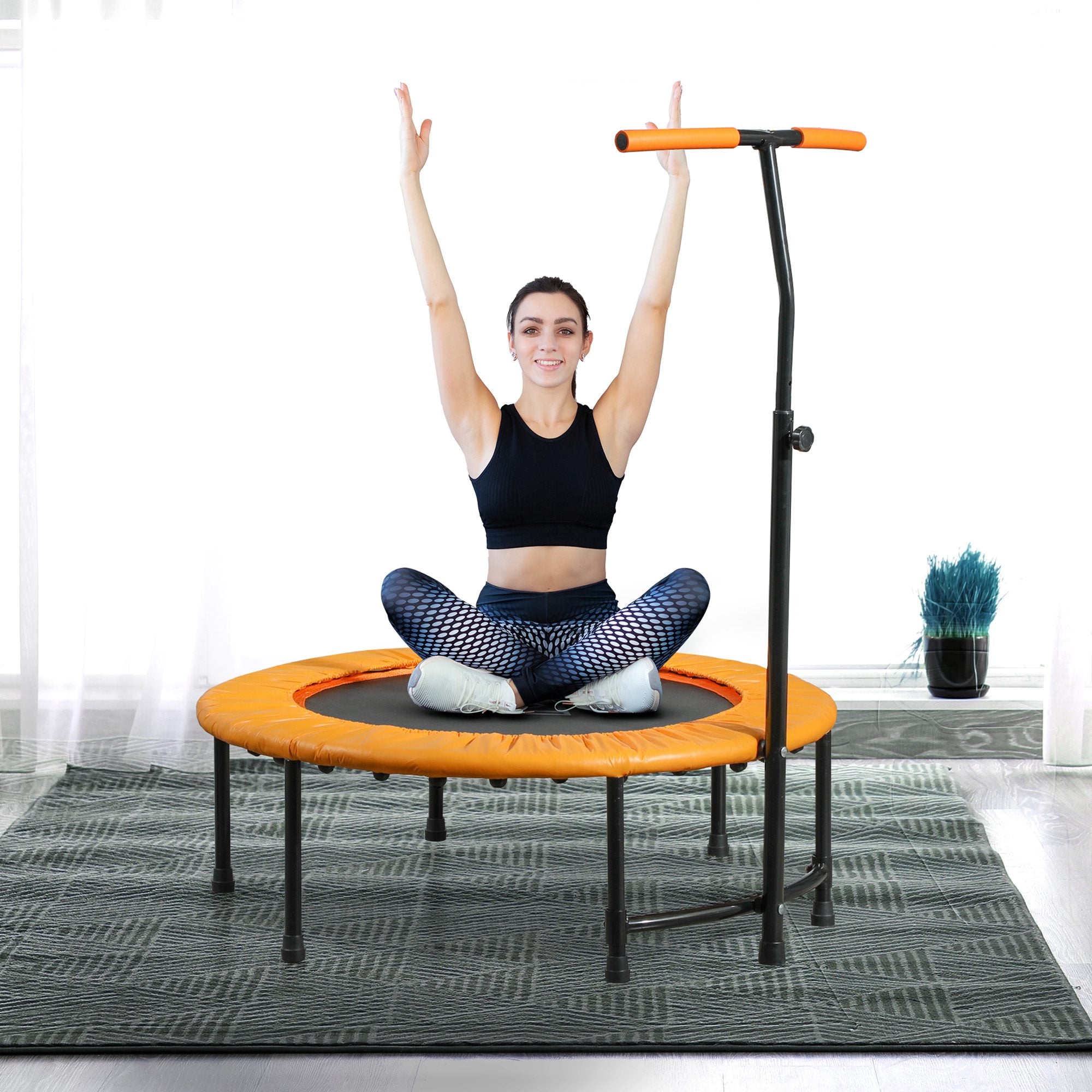 Homcom 40 '' mini trampolin voksen rebounder jumper m/ håndtag fitness orange - Image 2