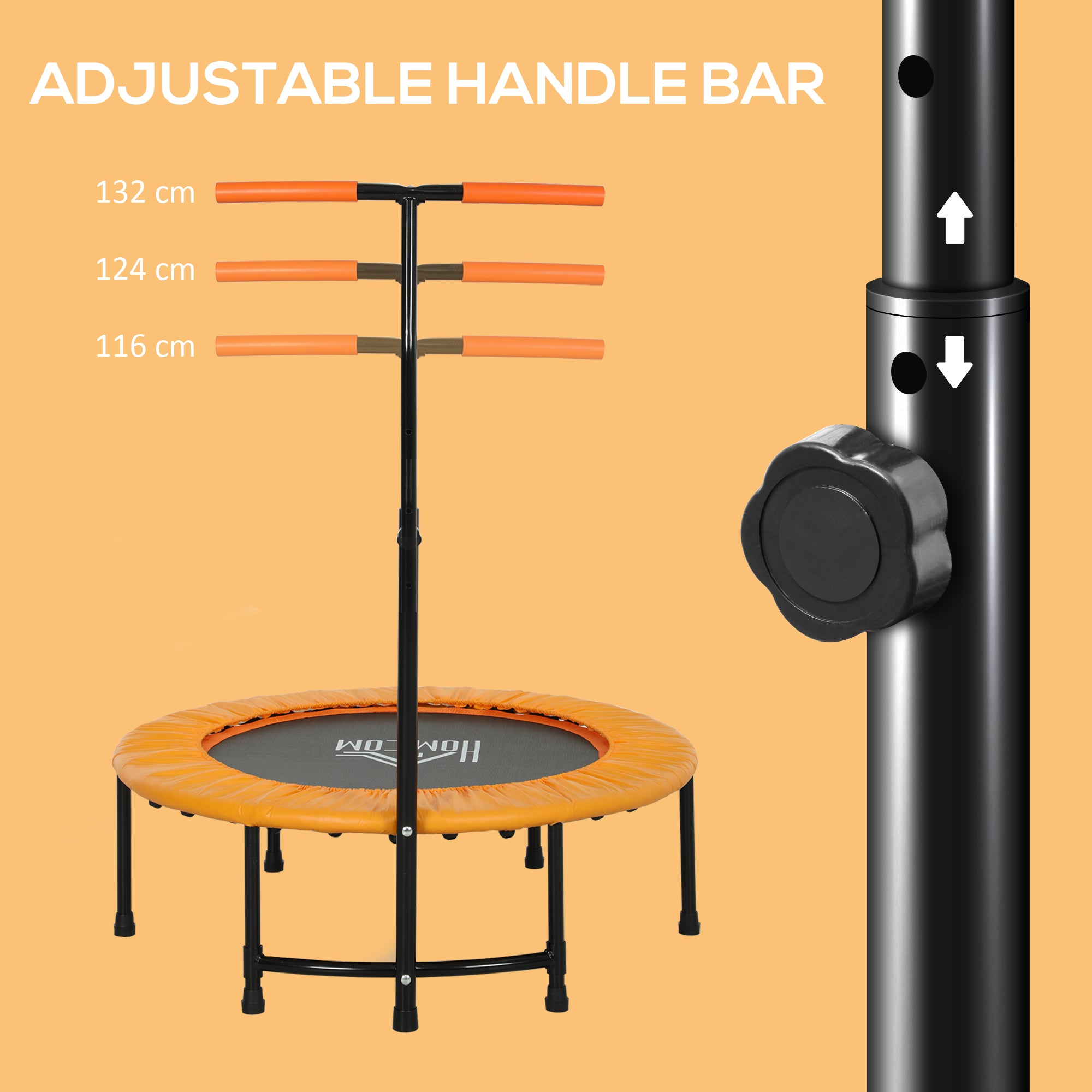 Homcom 40 '' mini trampolin voksen rebounder jumper m/ håndtag fitness orange - Image 3