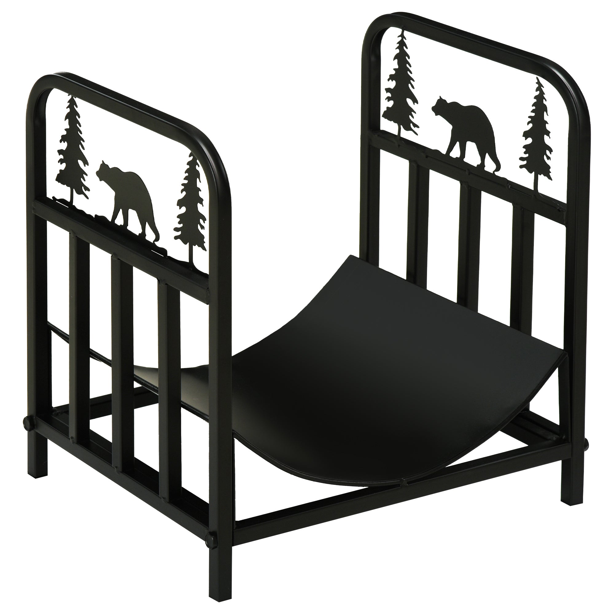 Outsunny brænde log rack pejs logholder m/ håndtag udendørs indendørs sort - Image 2