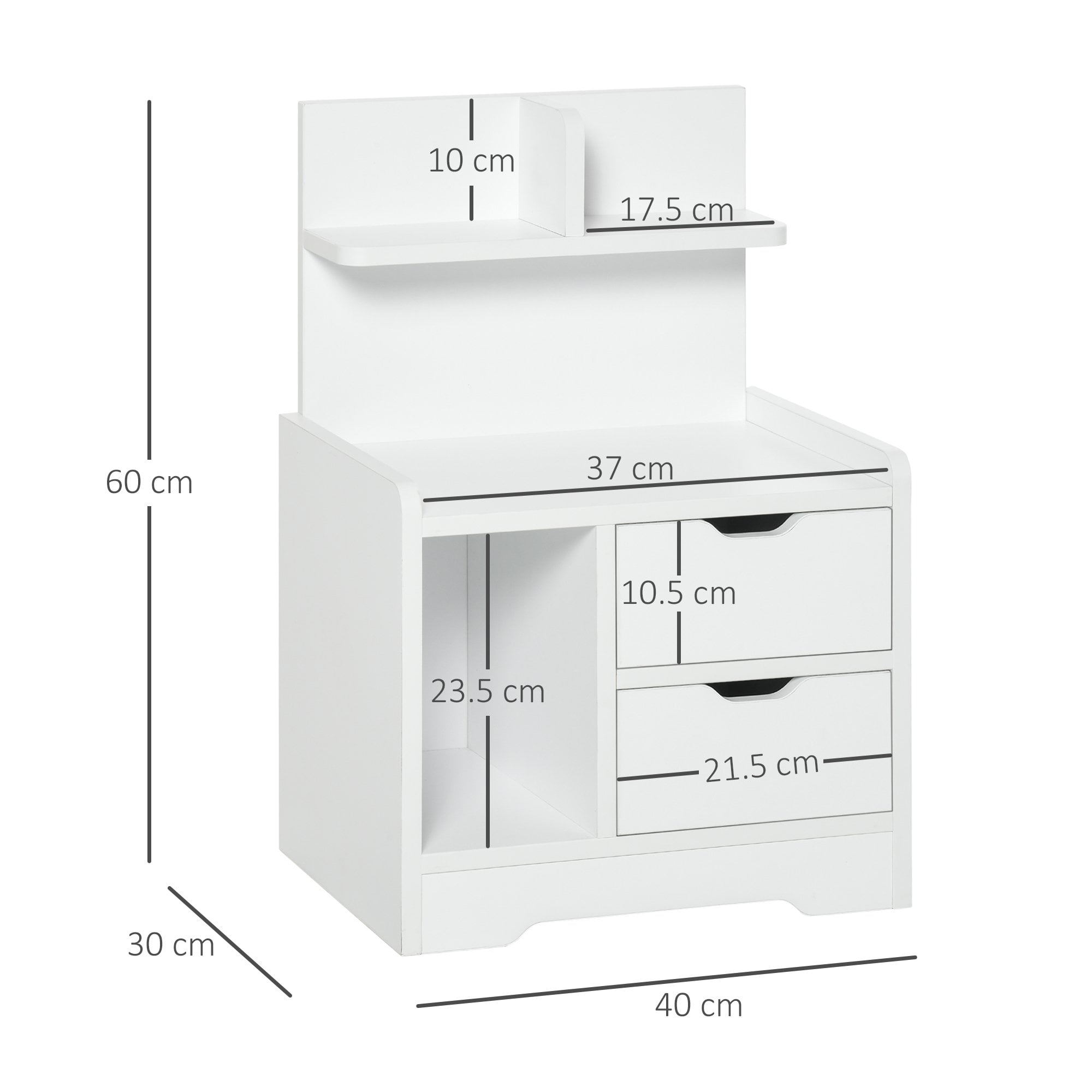Sengbord med 2 skuffer og opbevaringshylder til stue soveværelse accentbord lille skab, hvid moderne m/2 skuffe bryst - Image 3