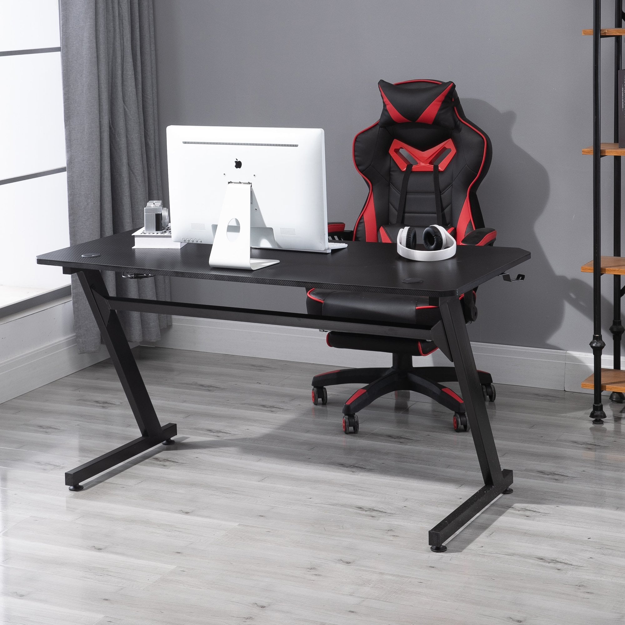 Stålramme Gaming Desk Writing Table Workstations for Home and Office m/ Cup Hovedtelefonindehaver Justerbare fødder sort Mode - Image 2
