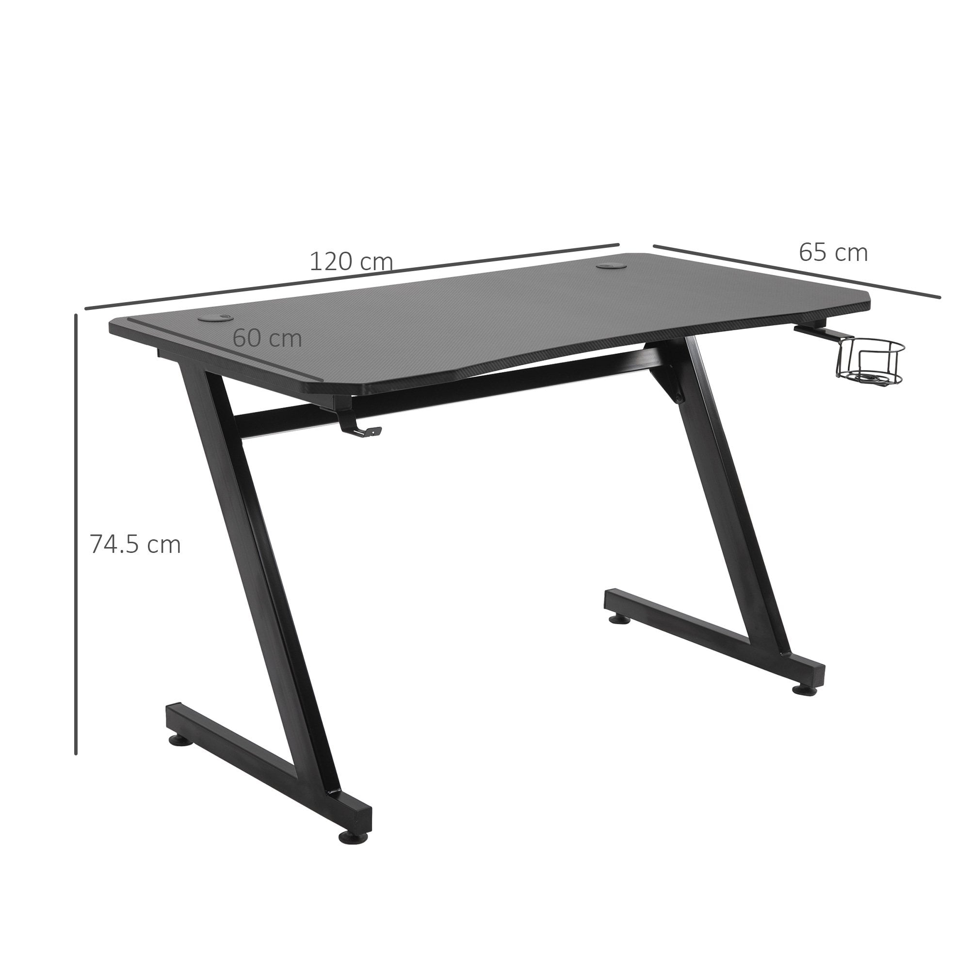 Stålramme Gaming Desk Writing Table Workstations for Home and Office m/ Cup Hovedtelefonindehaver Justerbare fødder sort Mode - Image 3