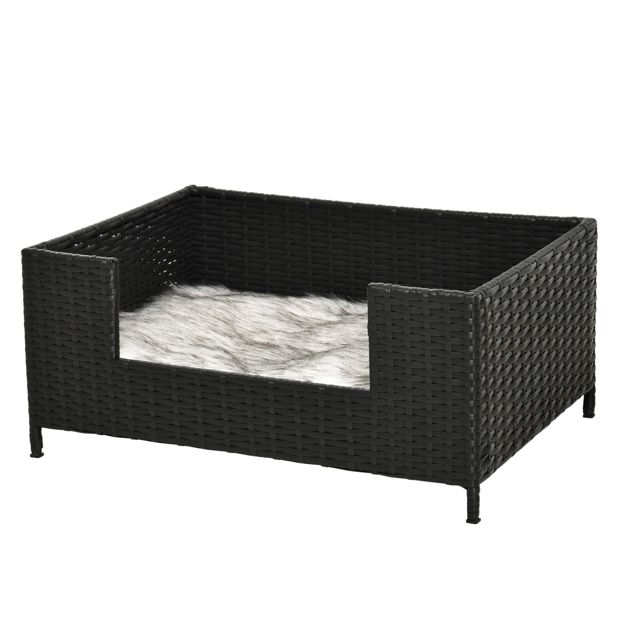 Pawhut rattan hundesofa m/ aftagelig blød pude indendørs udendørs brug - sort - Image 2